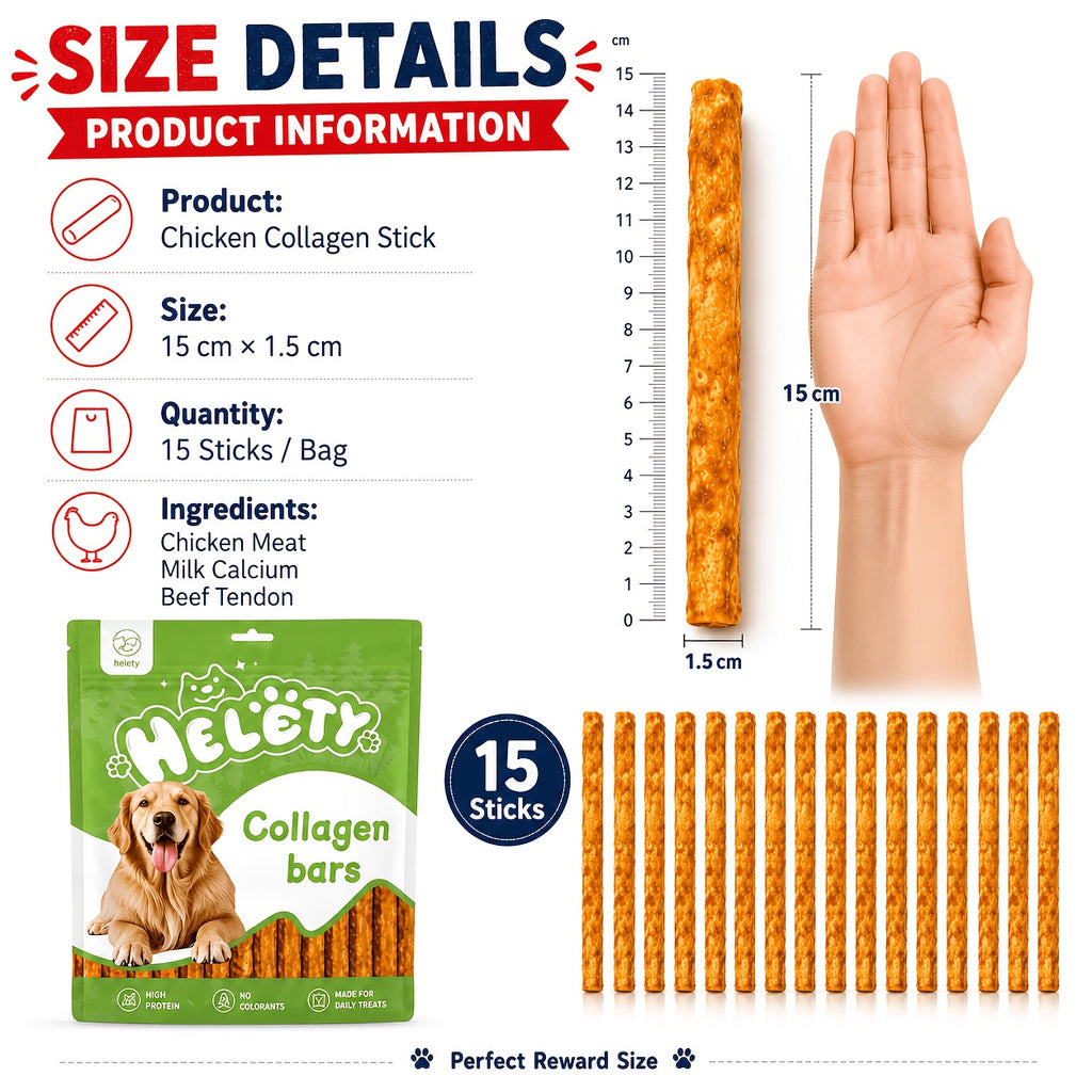Collagen Dog Chew Sticks, Chicken-Flavored Chew Treats for Medium and Large Dogs, 5-Piece and Multi-Pack Options for Supervised Chewing