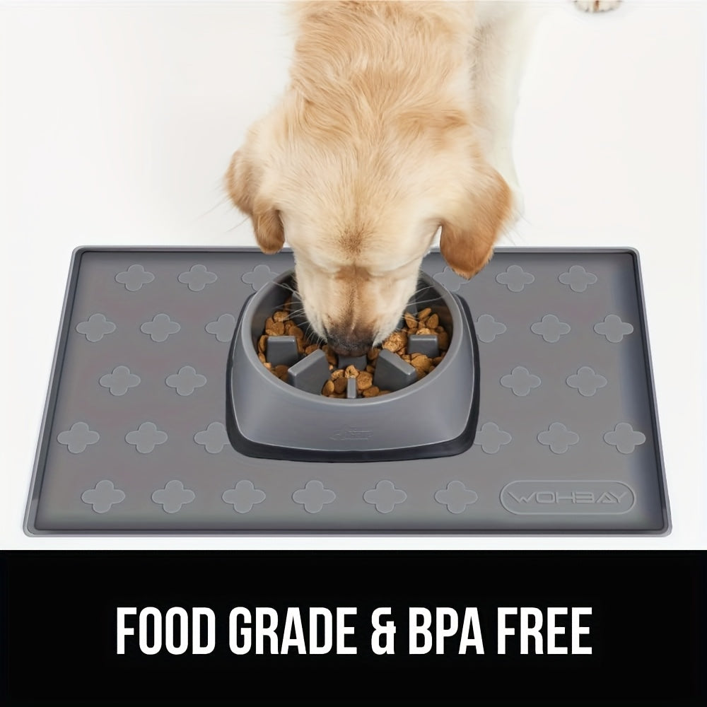 Pet Feeding Mat with Raised Edge, BPA-Free Non-Slip Dog and Cat Food Water Bowl Placemat, Dishwasher Safe in 34 x 22 or 17 x 12.6 Inches