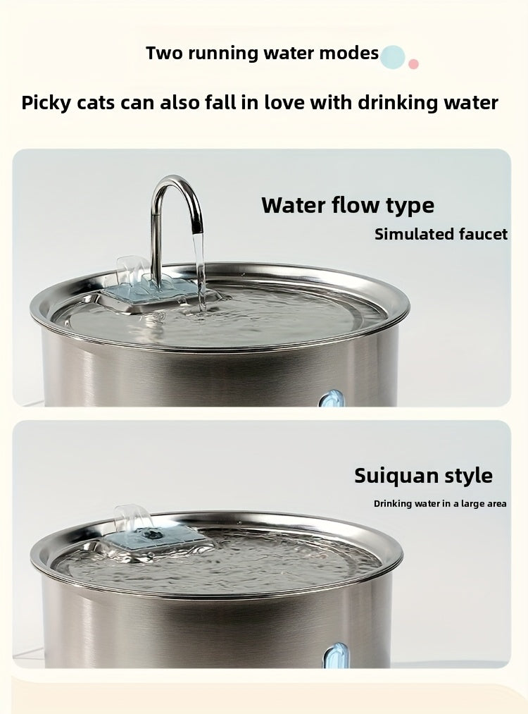Dog Water Fountain FT007 7L, Stainless Steel USB Powered Pet Drinking Dispenser with Water Level Window and Filtration for Cats and Multi-Pet Homes