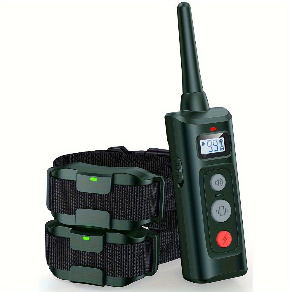 Two Dog Training Collar with Remote, 4000ft Listed Range, Beep, Vibration and Static Modes with Adjustable Straps in Black or Dark Green