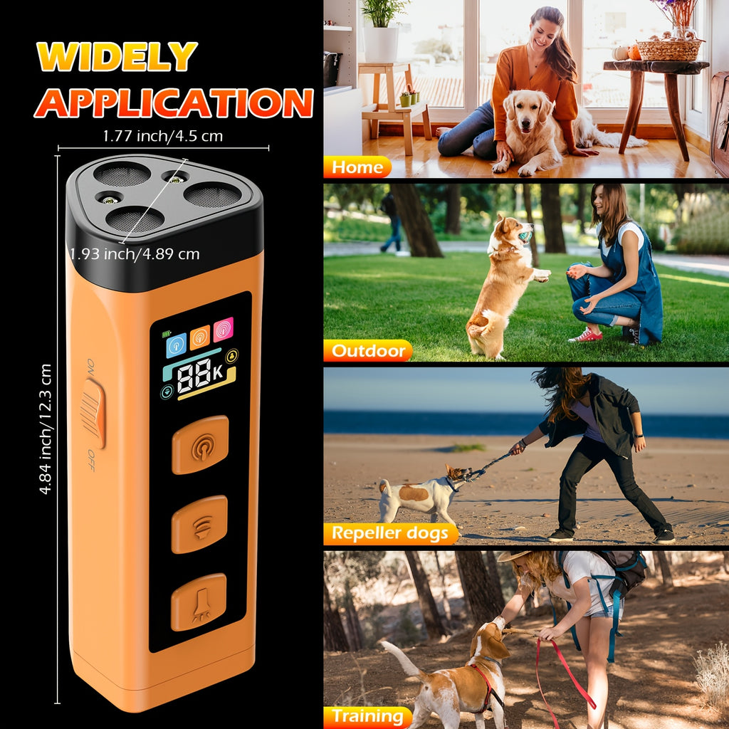 Ultrasonic Dog Bark Control Device with Bright Flashlight, Portable Orange Handheld Sound Wave Training Tool with USB for Supervised Use