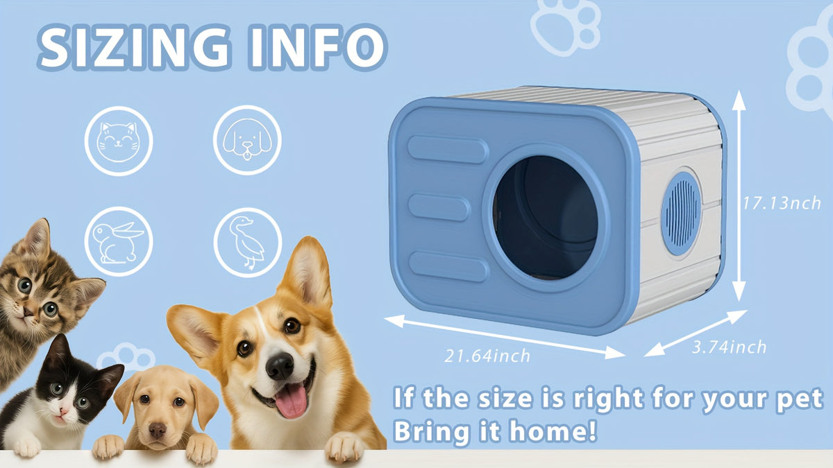 Blue Resin Cat House for Indoor and Outdoor Use, Easy-to-Assemble and Easy-to-Clean Pet Resting Shelter, 20.83 x 14.21 x 15.91 Inches