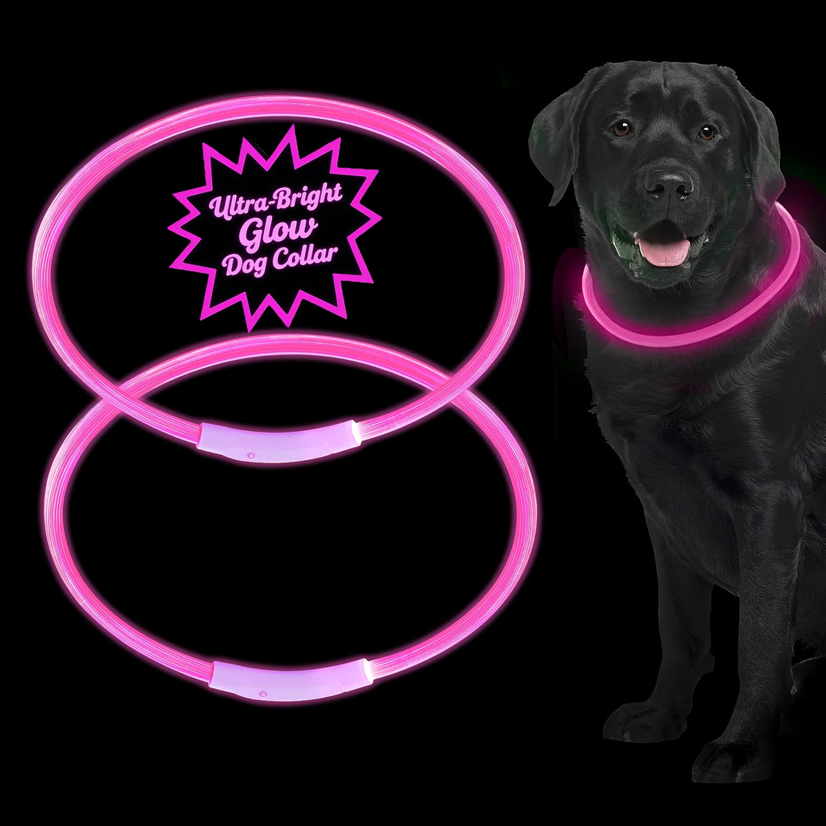 Rechargeable LED Dog Collar with Cut-to-Fit Glow Tube, 3-Mode Light Up Neck Ring for Night Walking and Running, Single and Multi-Pack Color Options