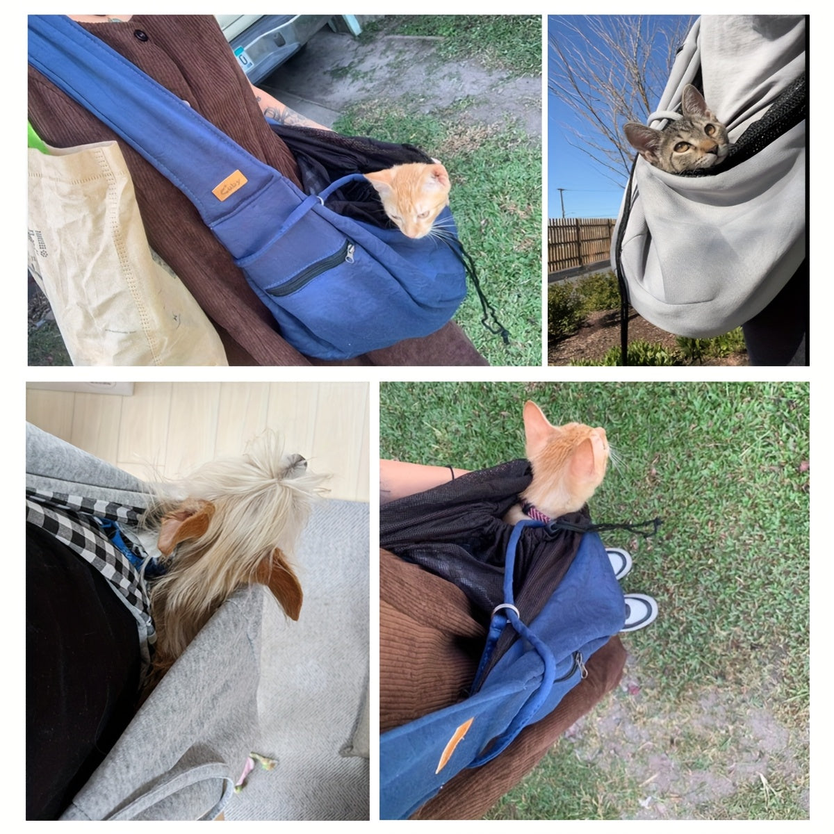 Dog Carrier Sling with Adjustable Shoulder Fit for Carrying Puppies and Cats, Pet Travel Shoulder Bag in Black, Gray or Blue for Everyday Outings