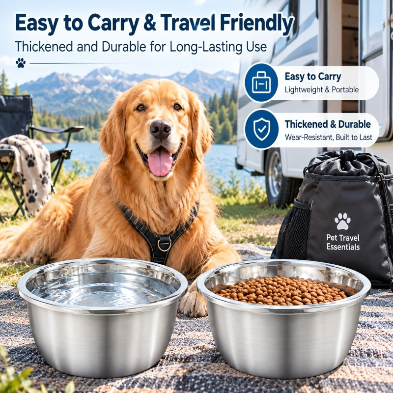 Stainless Steel Dog Bowls 2-Pack, Dishwasher Safe Food and Water Dishes for Large and Extra Large Breeds, Indoor and Outdoor Feeding
