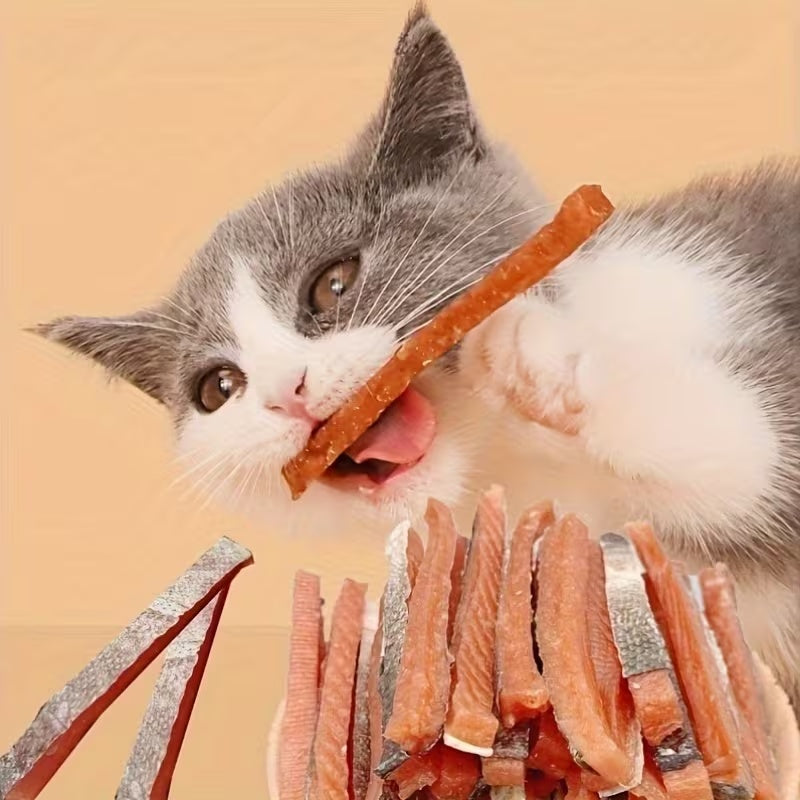 Salmon Stick Pet Treats, Dried Salmon Formed into Snack Sticks for Supervised Reward Time, Fish Treat Selection with 200g Listed Weight Option