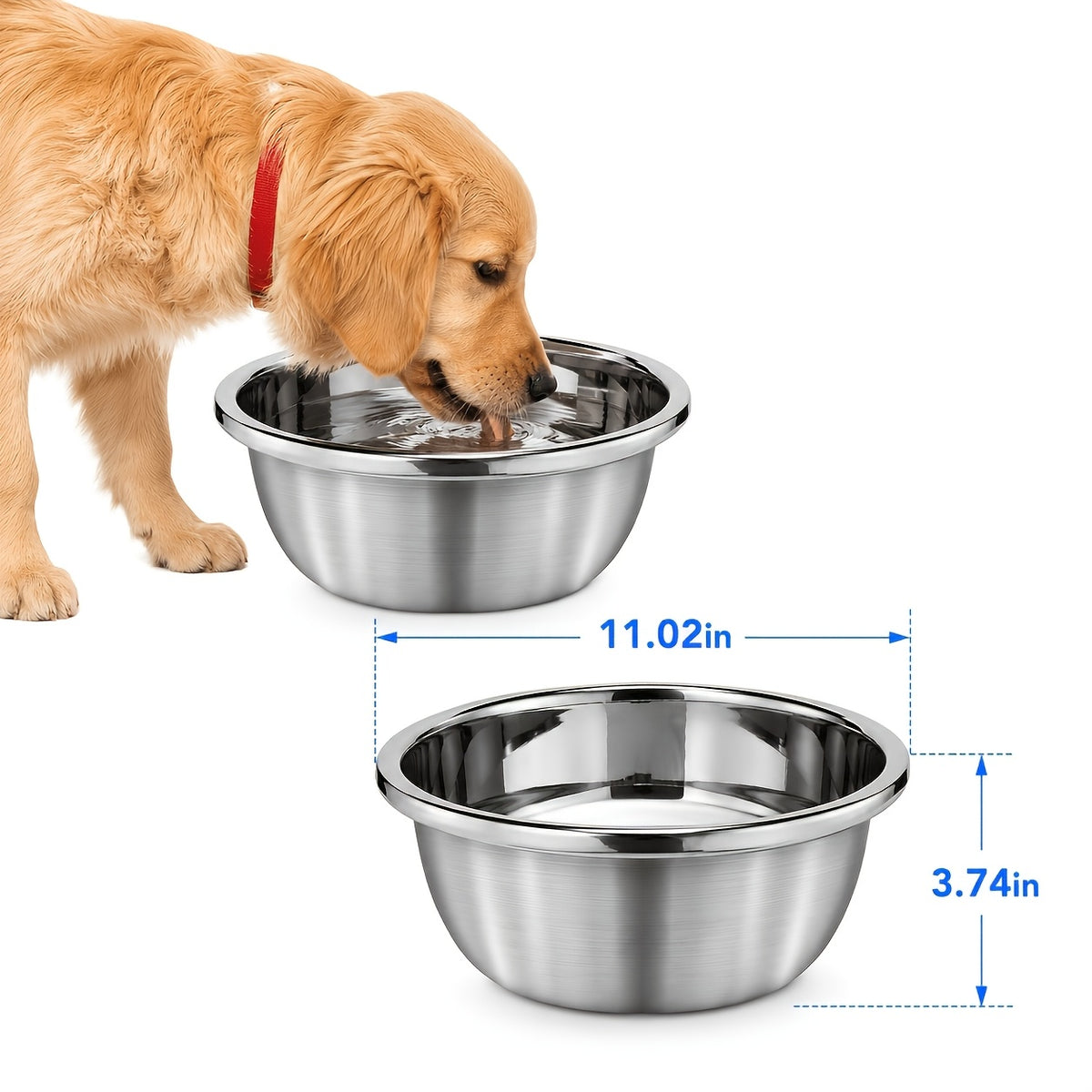 Stainless Steel Dog Bowls 2-Pack, Dishwasher Safe Food and Water Dishes for Large and Extra Large Breeds, Indoor and Outdoor Feeding