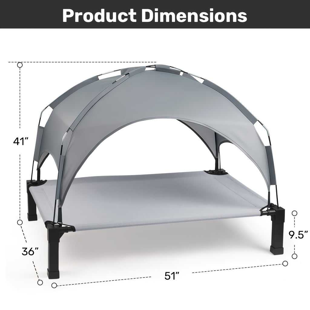 Canopy Dog Bed for Outdoor Rest, Elevated Portable Pet Cot with Overhead Shade in 42, 51 and 58 Inch Options for Patio, Backyard and Camping