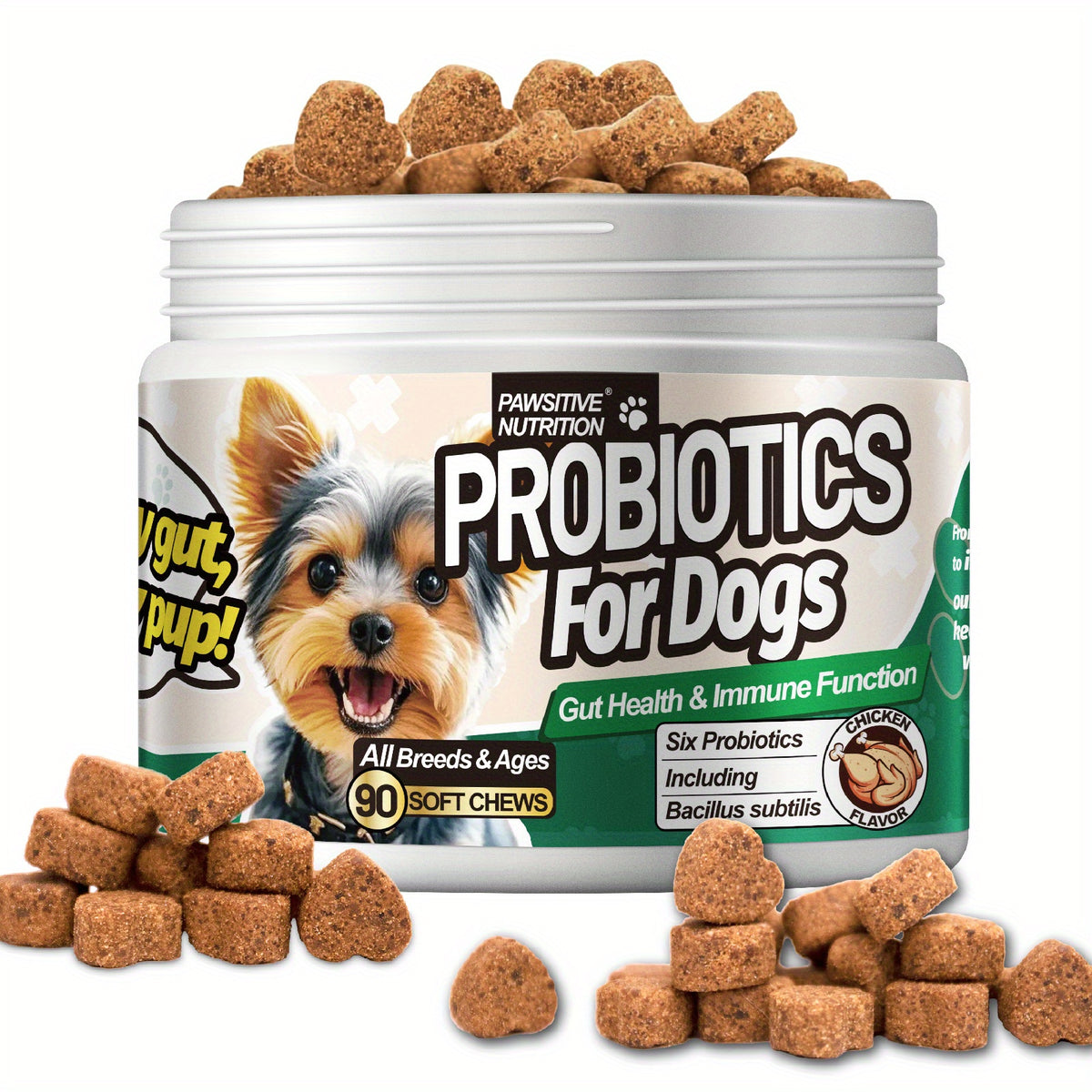 Chicken-Flavored Probiotic Chews for Dogs, Listed 90 Soft Chews with One or Three Bottle Options for Owner-Managed Canine Nutrition Routines
