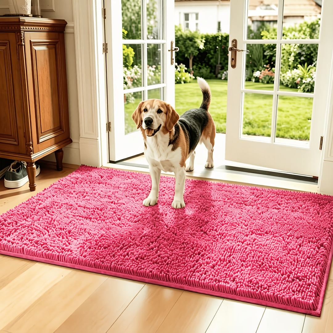 Absorbent Dog Door Mat for Muddy Paws, Machine Washable Pet Entryway Rug with Rubber Backing, Three Sizes and 12 Colors for Cat and Dog Homes