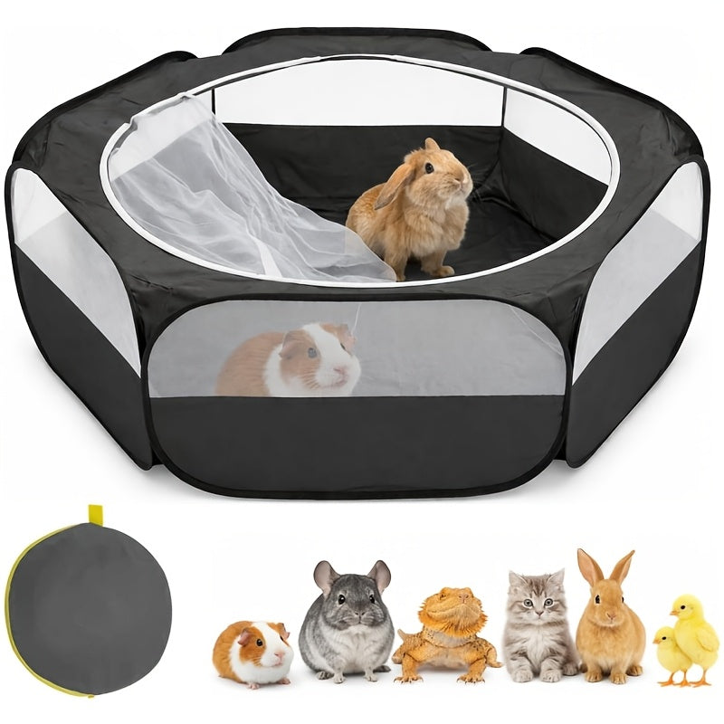 Small Animal Playpen with Mesh Top Cover, Black Foldable Portable Pet Enclosure for Supervised Rabbit and Guinea Pig Indoor or Outdoor Play