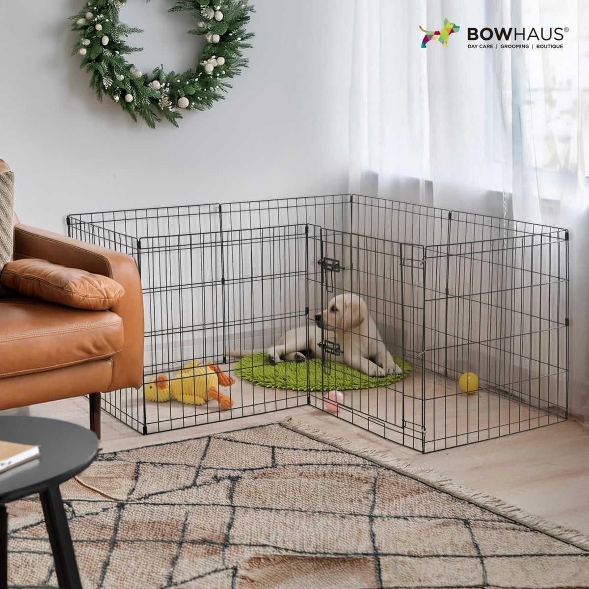 Dog Playpen with Gate and 8 Foldable Metal Panels, Portable Indoor Outdoor Exercise Fence for Small Dogs, 24 Inch and 36 Inch Size Options