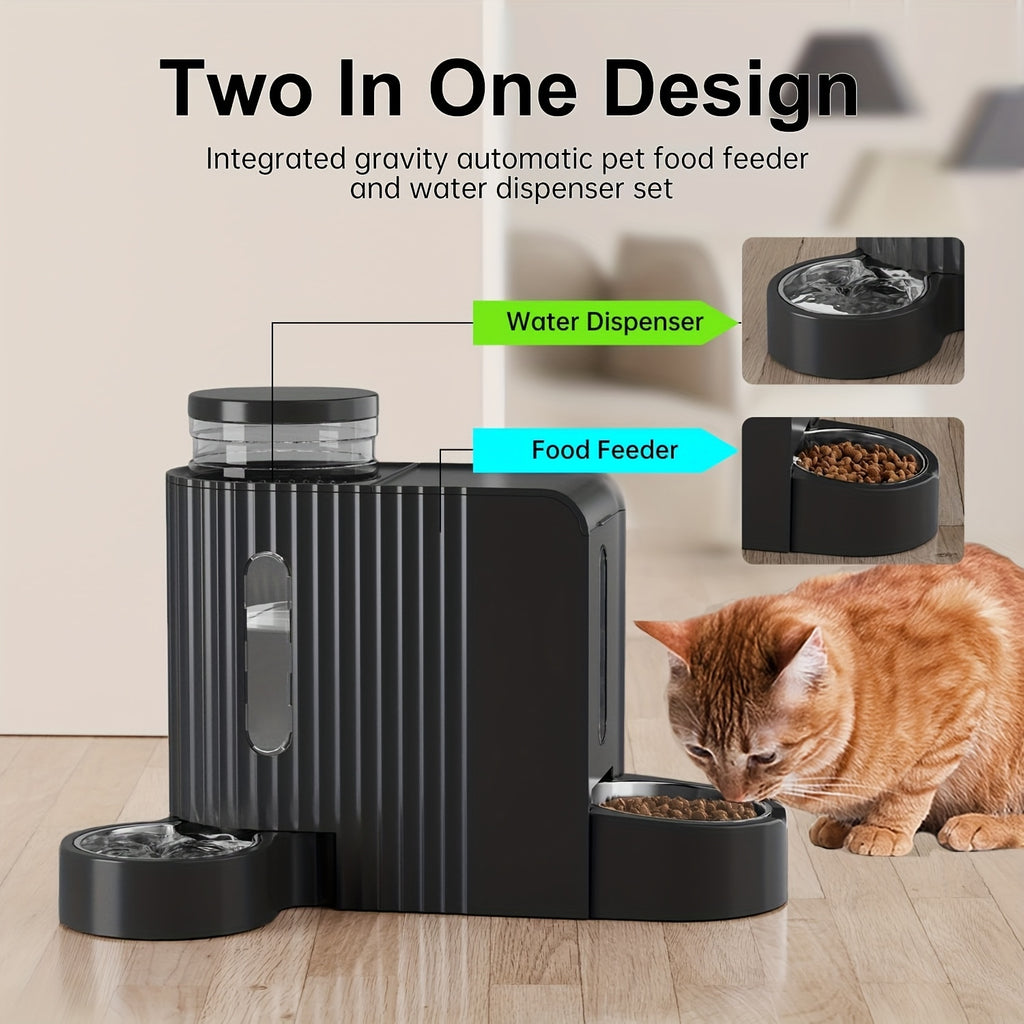 3L Gravity Pet Feeder and Water Dispenser for Cats and Dogs, Stainless Steel Design Without Battery, Black Gray or Blue for Daily Home Care