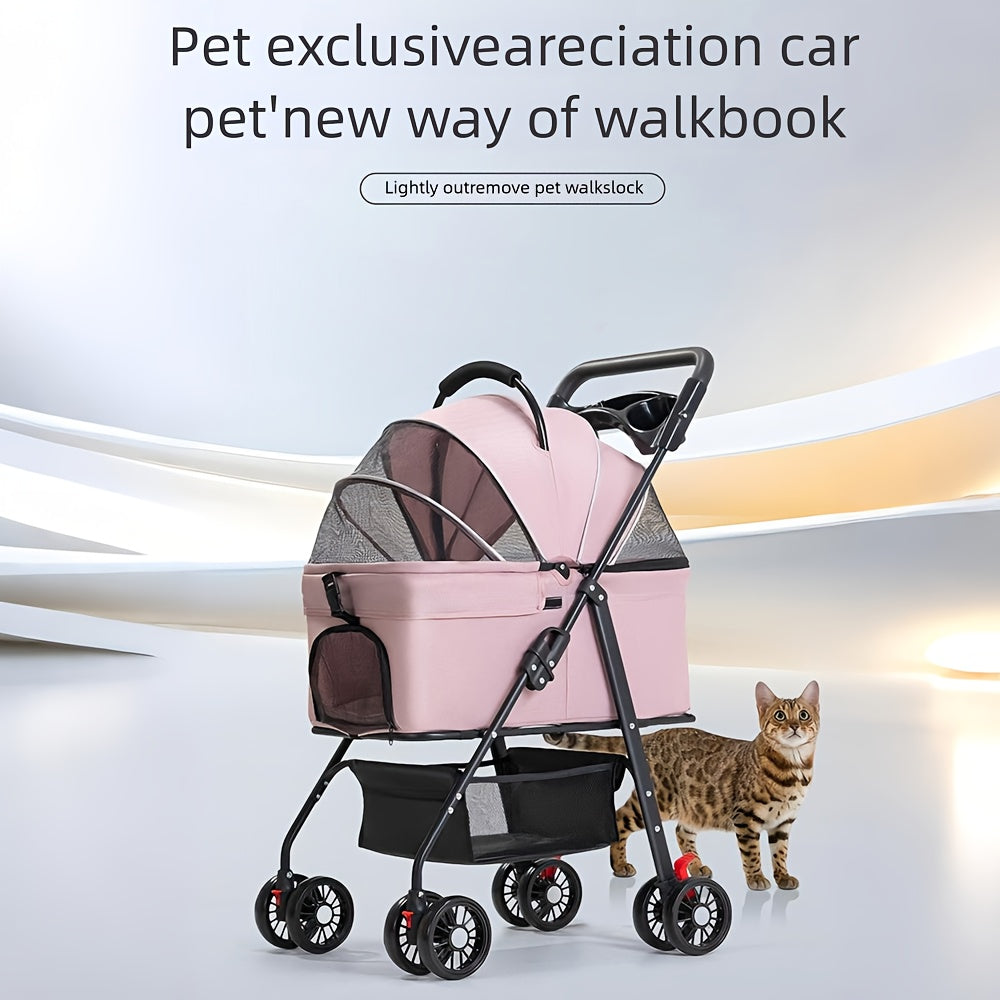 Pet Stroller with Detachable Carrier for Small and Medium Dogs and Cats, 3-in-1 Travel Pushchair for Everyday Outings in Grey, Black or Pink