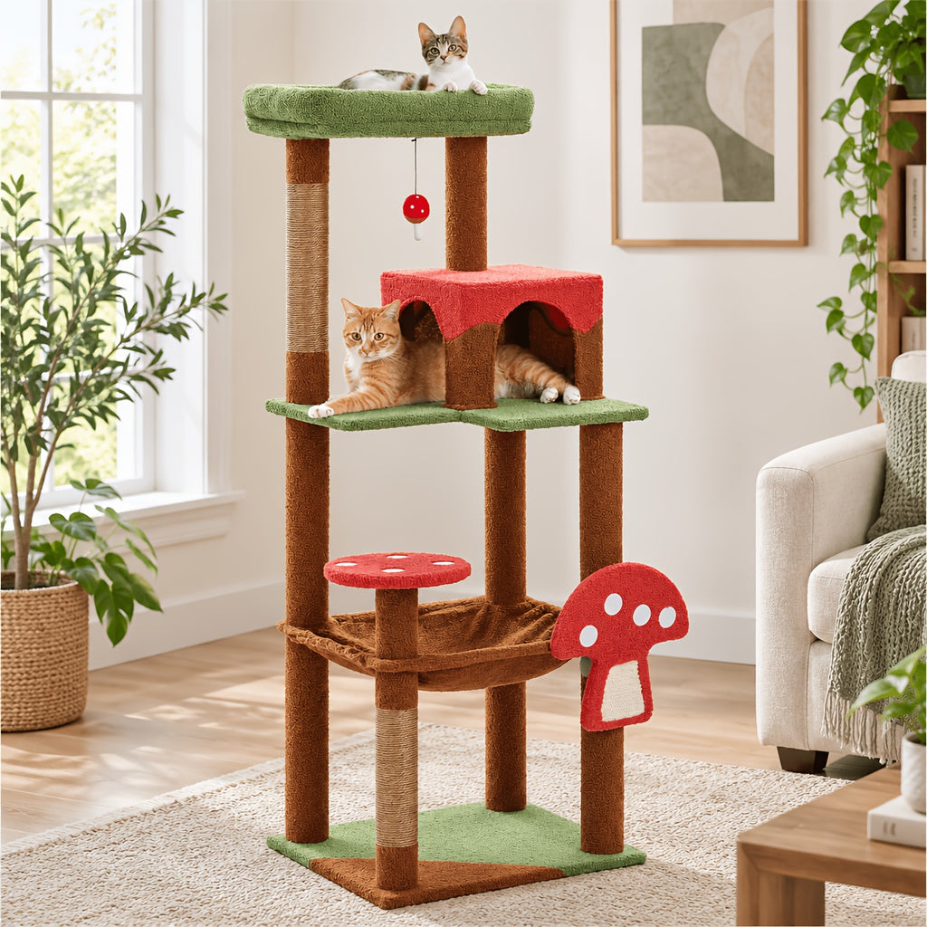 Forest Cat Tree Tower with Flower Top Perch, Indoor Climbing and Resting Furniture in 35.8, 56.3 or 68.5 Inch Height and Color Options