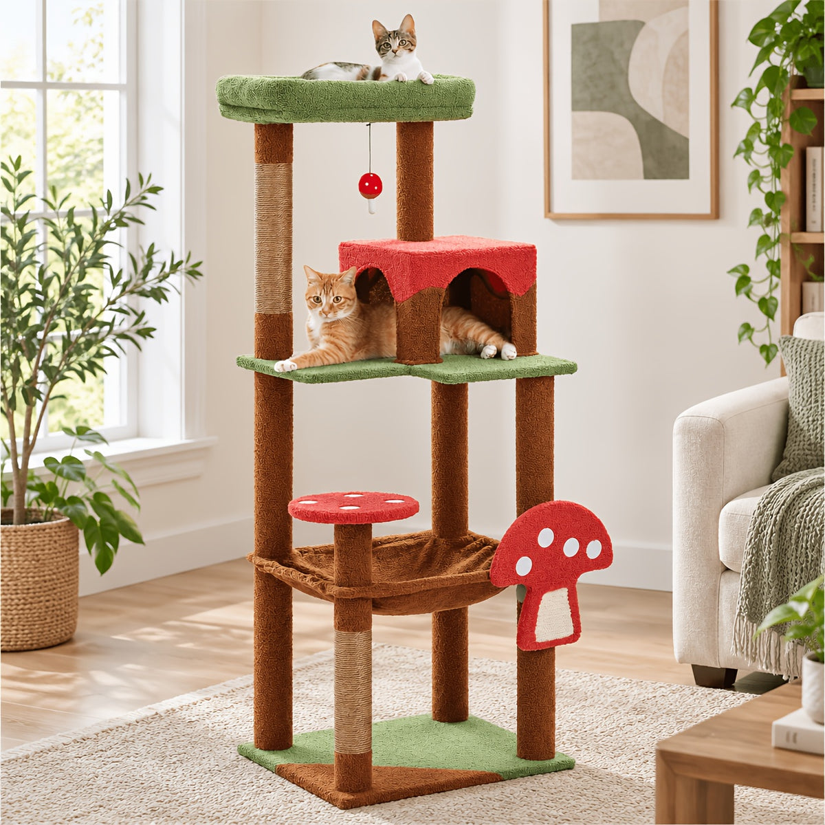 Forest Cat Tree Tower with Flower Top Perch, Indoor Climbing and Resting Furniture in 35.8, 56.3 or 68.5 Inch Height and Color Options