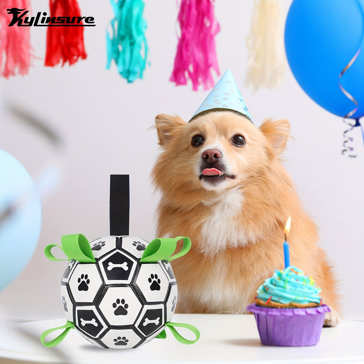 Dog Soccer Ball with Straps for Small and Medium Dogs, Interactive Tug of War and Fetch Toy for Outdoor Play, Puppy Birthday and Christmas Gifts