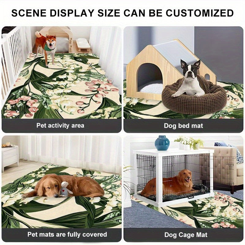 Reusable Puppy Pee Pad 24 x 36 Inches, Washable Lily of the Valley Floral Pet Mat with Non-Slip Backing for Dog Training and Cat Feeding Areas