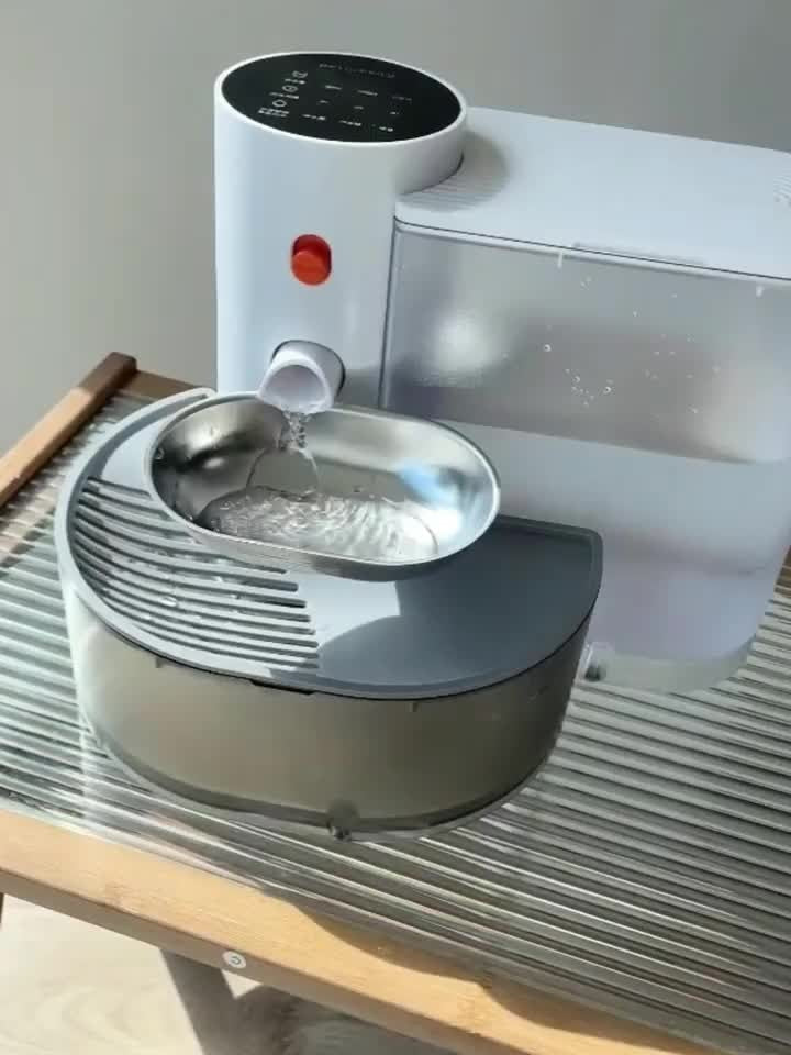 Rechargeable Cat Water Dispenser with Automatic Tilt Water Changes, Separate Clean and Waste Tanks, White Pet Drinking Station for Multi-Cat Homes