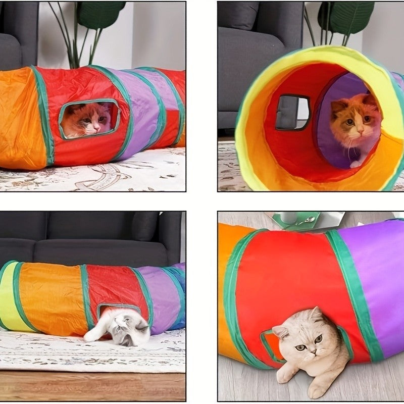 Rainbow Cat Play Tunnel, Collapsible S-Shaped or 3-Way Tubes with Peek Holes and Ball Features, Single or Two-Pack Options for Indoor Cat Play