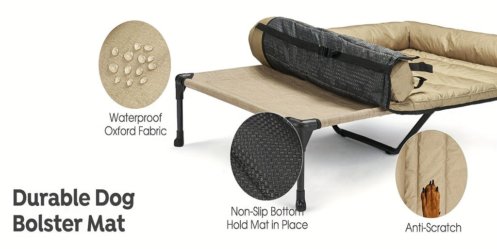 Elevated Dog Bed with Removable Pillow-Top Mat, Three-Sided Bolster Pet Cot with Breathable Teslin Mesh, Steel Frame and Non-Slip Feet in Four Sizes