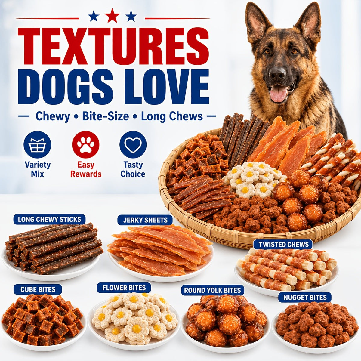 Dog Snack Combo Pack with Chicken-Flavored Milk Bars, Biscuits and Duck Chew Options, Assorted Jerky Treat Packs for Everyday Rewards