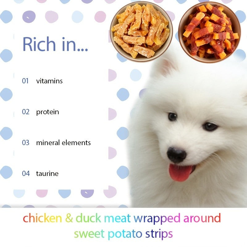 Duck Sweet Potato Dog Treats, Meat-Wrapped Sweet Potato Strips in 3.53 oz / 100g Options for Supervised Snack Time and Training Rewards