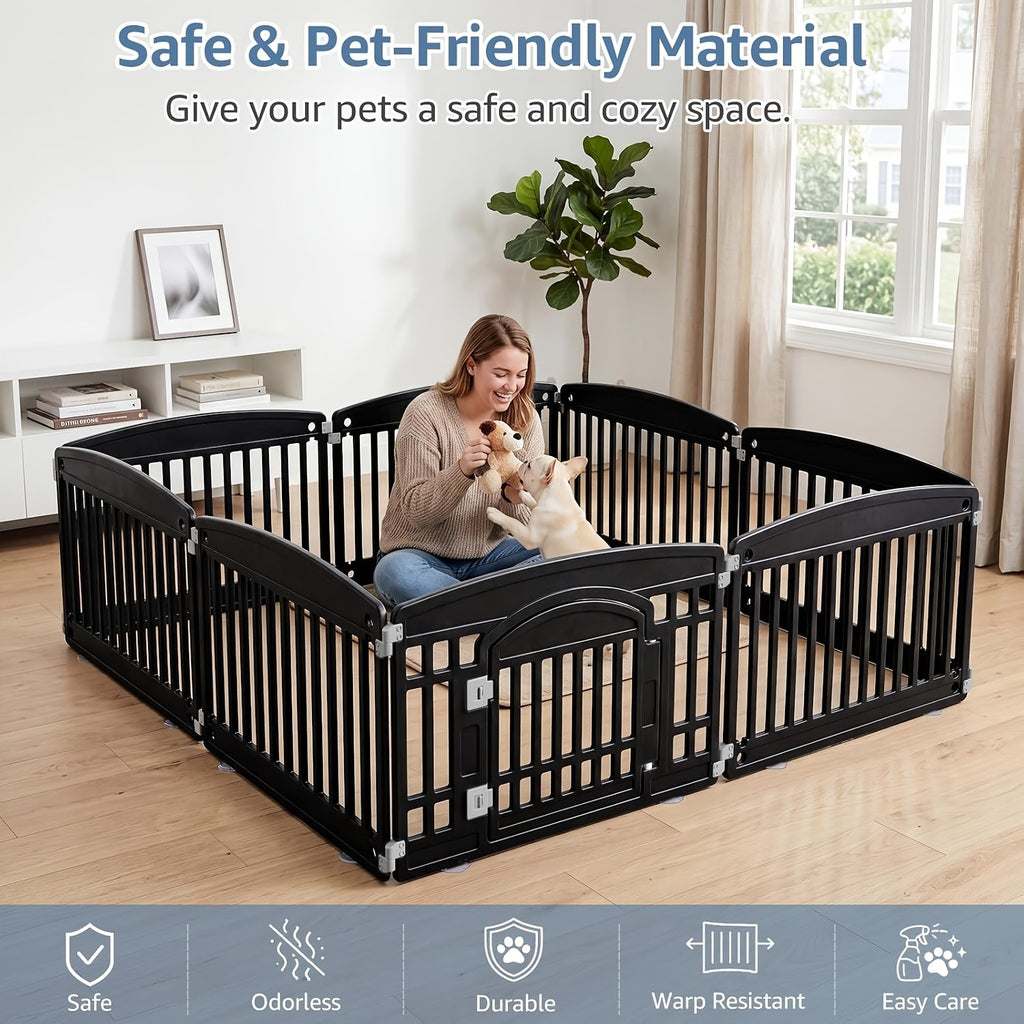 Plastic Dog Playpen with Locking Door, Expandable Puppy Exercise Pen for Small and Medium Dogs, Indoor Outdoor Use with 4, 6 or 8 Panel Options