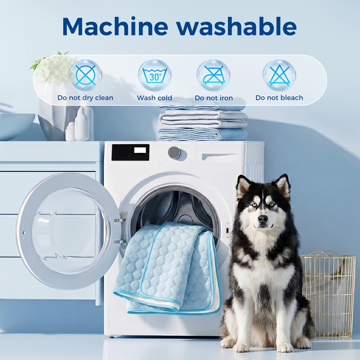 Extra Large Dog Cooling Mat for Dogs and Cats, 79 x 67 Inch Washable Non-Slip Summer Fabric Pad for Sofa Covers, Beds and Crate Liners, Blue
