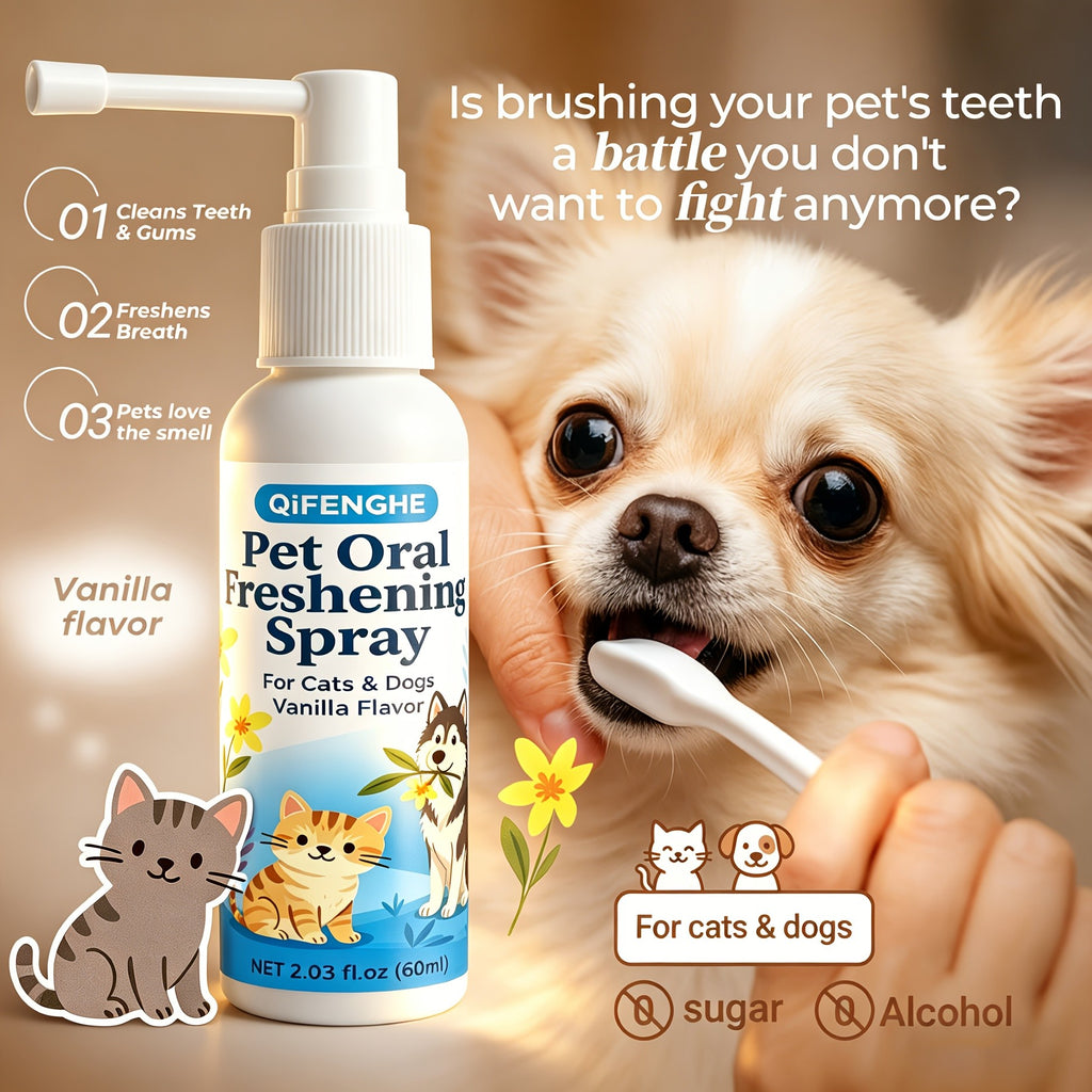 Dog Dental Spray for Dogs and Cats, Vanilla Flavor Pet Breath Freshener in 2.03 fl oz Bottle with Spray Nozzle for At-Home Oral Care Routines