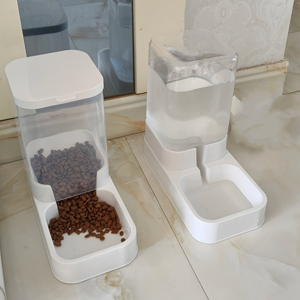 Cat Gravity Feeder and Water Dispenser Set in White, Battery-Free Pet Feeding Station with Non-Slip Base for Everyday Indoor Food and Water Access