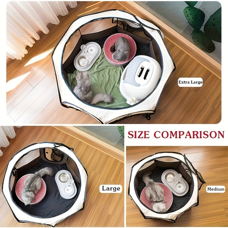 Open Top Pet Playpen for Puppies and Kittens, Foldable Octagonal Oxford Fabric Enclosure with Mesh Windows for Indoor, Outdoor and Travel Use