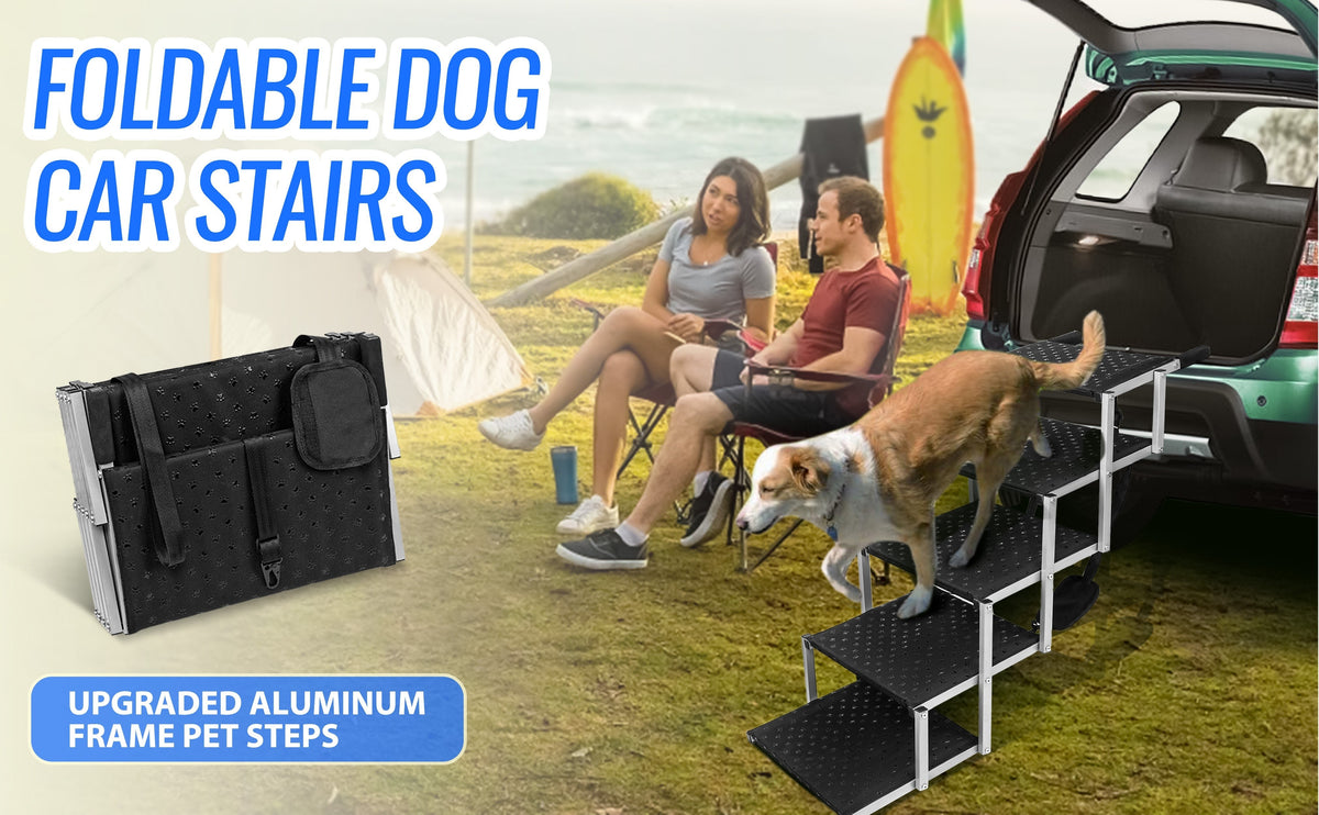 Dog Stairs for Cars, 6-Step Folding Non-Slip Pet Ladder for Large Dogs up to 200 lbs, Portable Vehicle Steps for SUVs and Trucks