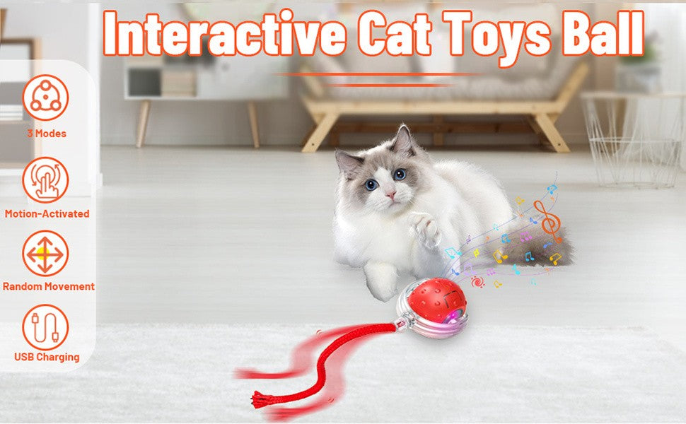 Interactive Cat Ball Toy 3 Pack, USB Rechargeable Self-Moving Pet Balls with LED Lights and 3 Play Modes for Cats and Small Dogs, Multicolor
