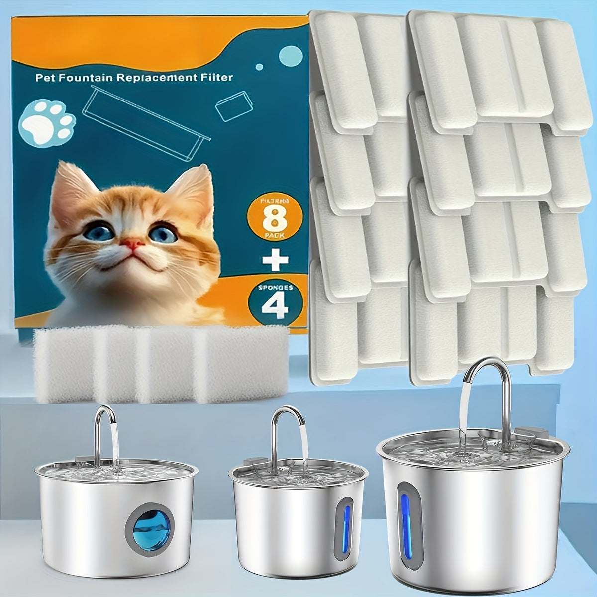 Filtered Cat Water Fountain 74.39oz, Stainless Steel Automatic Pet Drinking Dispenser with Quiet Pump for Cats and Dogs, Three Style Options
