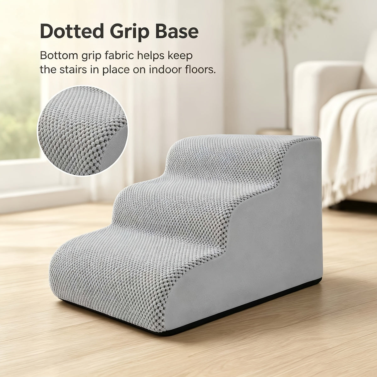 Dog Steps for Couch and Bed, High-Density Foam Pet Stairs with Curved Climbing Design for Dogs and Cats, Indoor Furniture Access in Gray or White Options