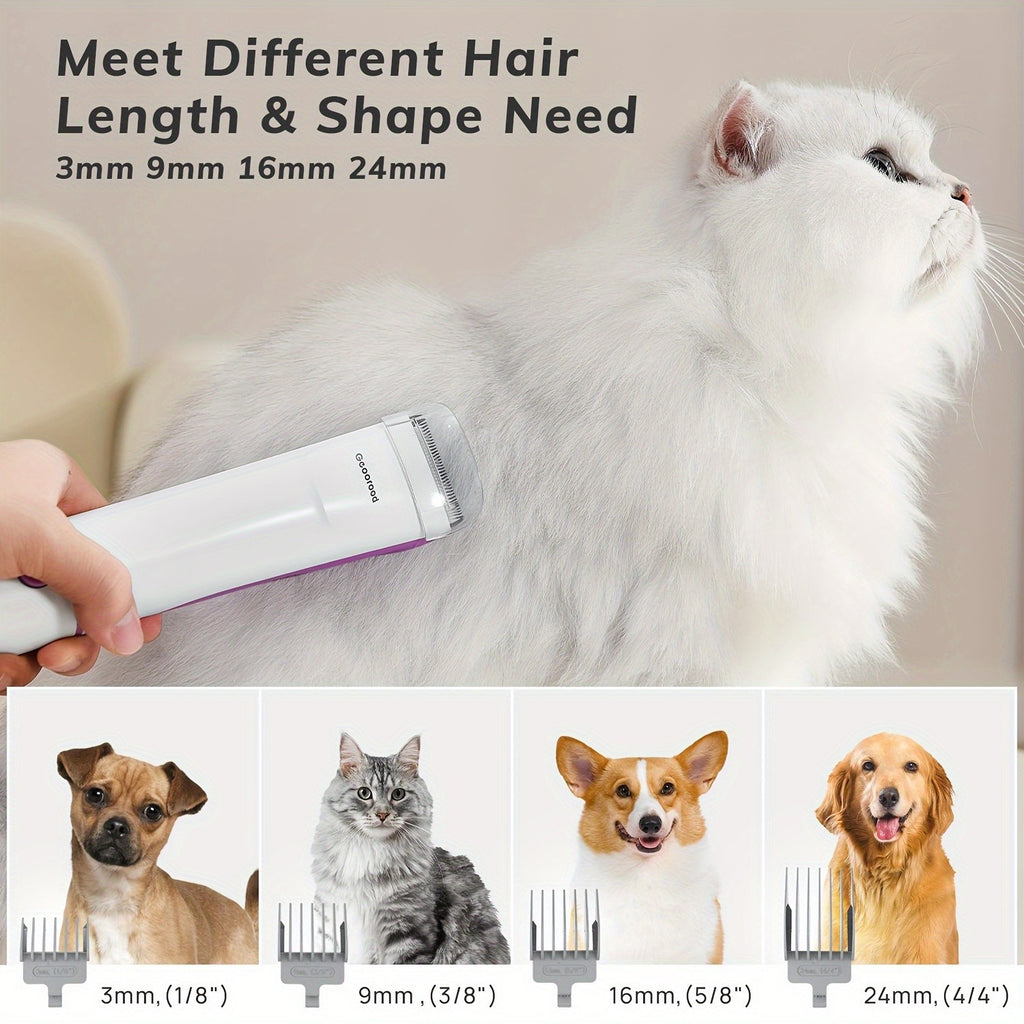 Dog Hair Vacuum Grooming Kit with Clippers, 2.5L Dust Cup, 4 Grooming Tools and 3–24mm Guide Combs for At-Home Brushing and Coat Trimming