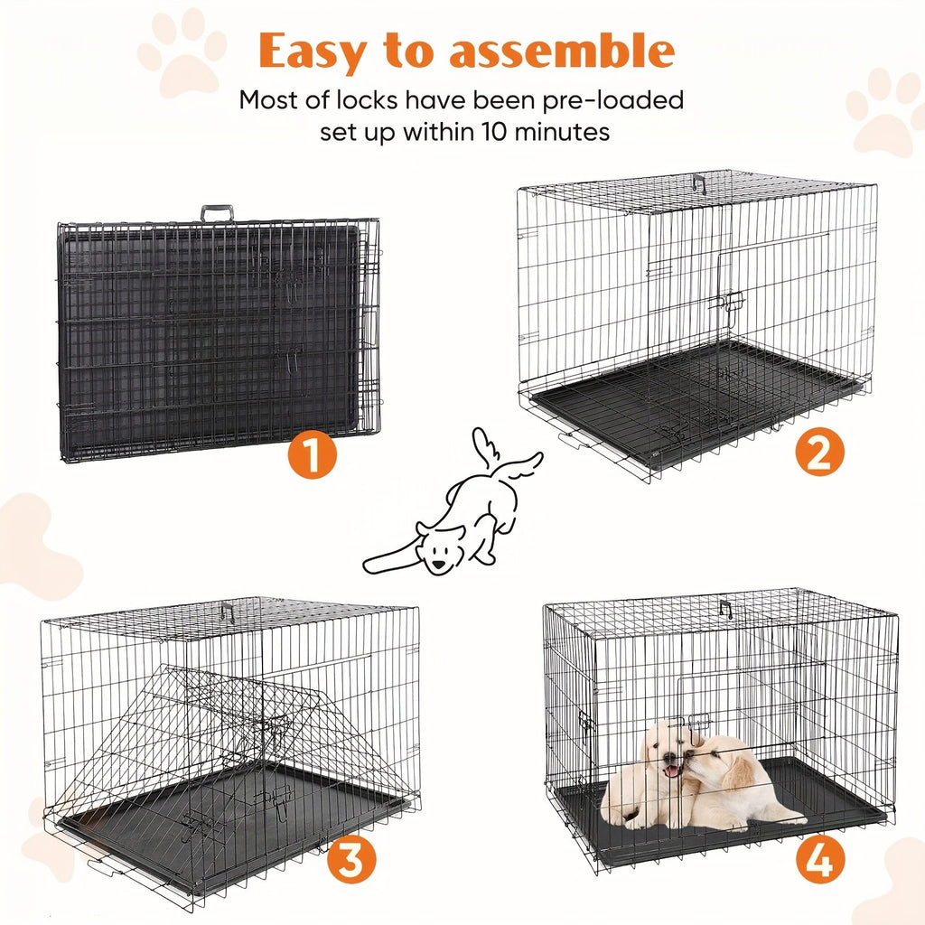 Wire Dog Crate in Black with Divider Panel and Removable Tray, Foldable Metal Pet Kennel with Carry Handle and Six Size Options for Home Training