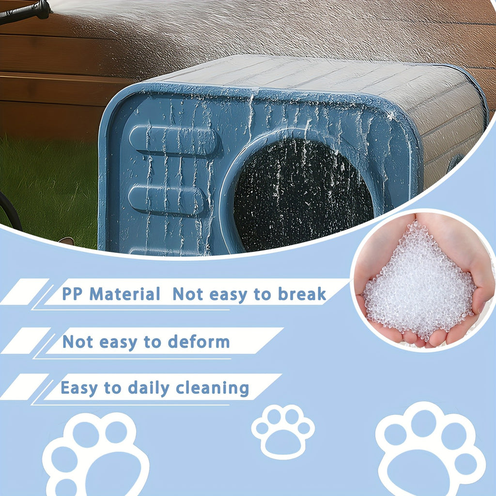 Blue Resin Cat House for Indoor and Outdoor Use, Easy-to-Assemble and Easy-to-Clean Pet Resting Shelter, 20.83 x 14.21 x 15.91 Inches