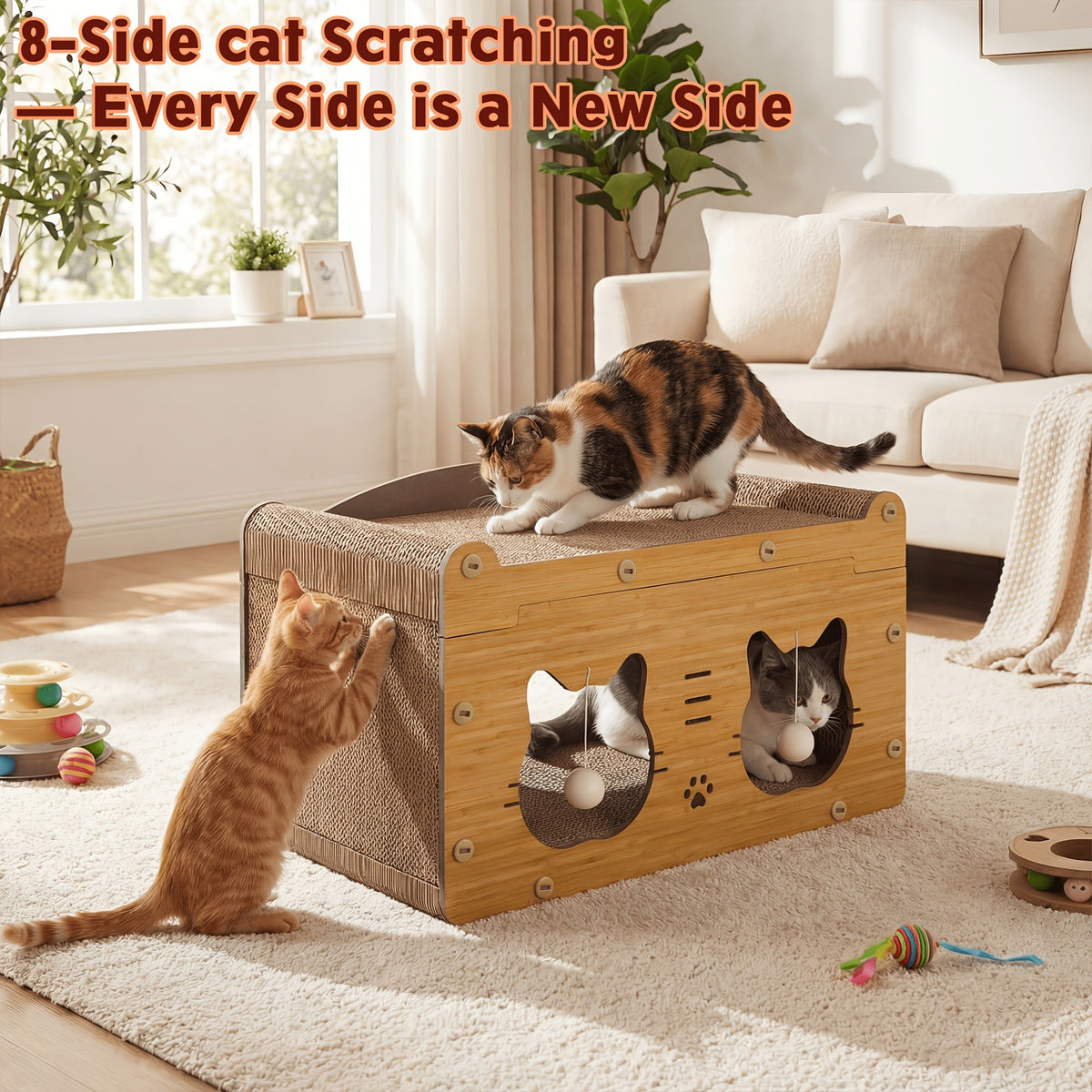 Corrugated Cardboard Cat Scratcher Bed for Indoor Cats, High-Density Scratching and Resting Nest with Small, Medium, Large and Refill Options