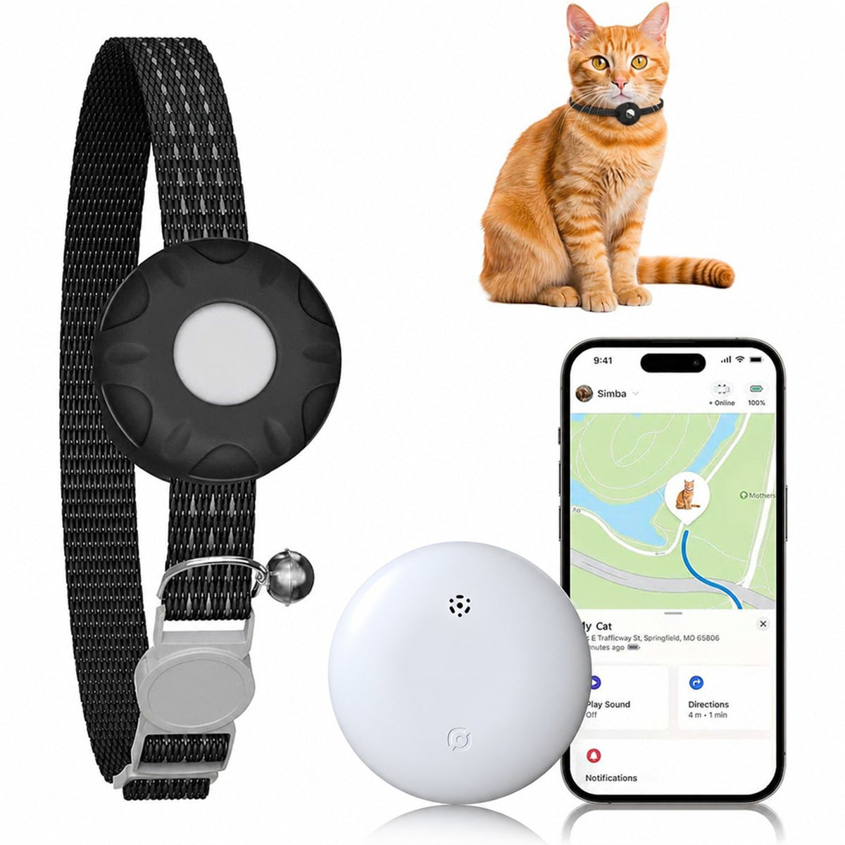 Cat Tracker Tag for Pet Collars, Lightweight Compact Pet Locator for Everyday Belongings and Cat Owner Routines, One Size in Six Color Options