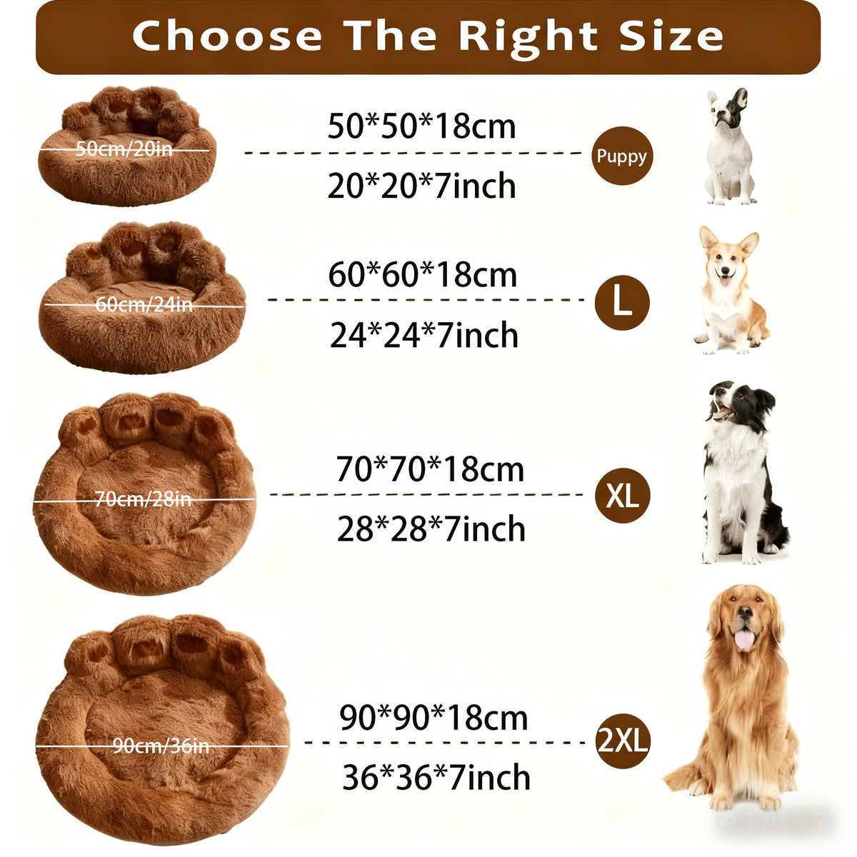 Plush Dog Bed with Bear Paw Shape, Soft Faux Fur Cat Sleeping Cushion with Non-Slip Bottom, Coffee Pink or Gray for Pets up to 30 lbs