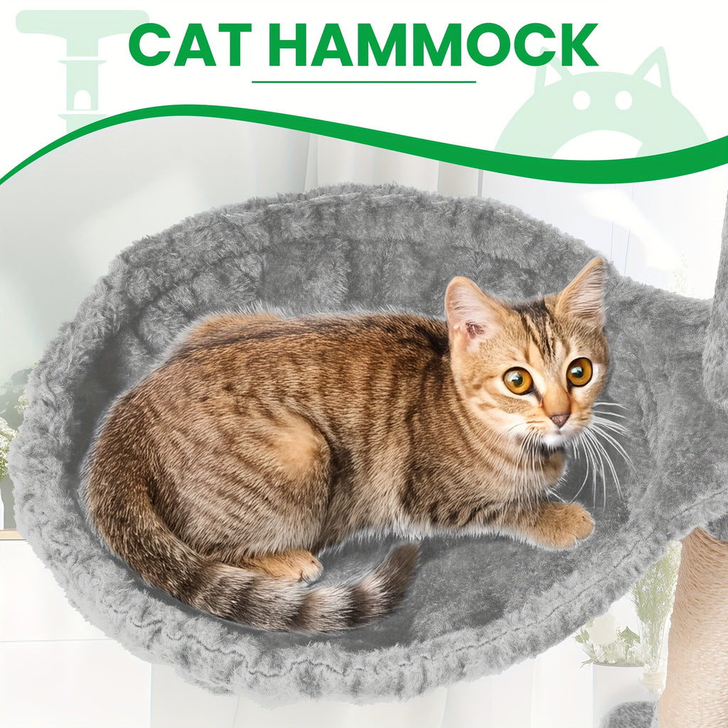 Cat Tree Tower with Condos and Hammock, TSCOMON Indoor Cat Furniture with Sisal Scratching Posts, Top Perches and Pompom Toys for Play and Rest