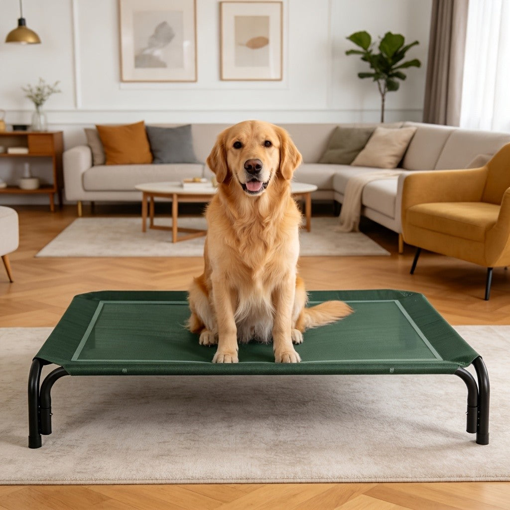 Tool-Free Elevated Dog Bed with Washable Breathable Mesh, 8-Inch Raised Outdoor Dog Cot with Metal Frame and Anti-Slip Feet for Home, Patio and Camping