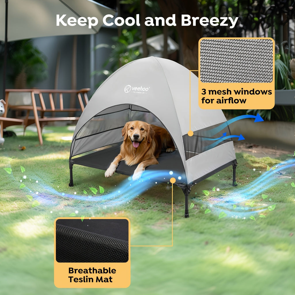 Elevated Canopy Dog Bed with Removable Shade and Non-Slip Feet, L and XL Raised Pet Cot for Large Dogs, Backyard Lounging, Camping and Beach Trips