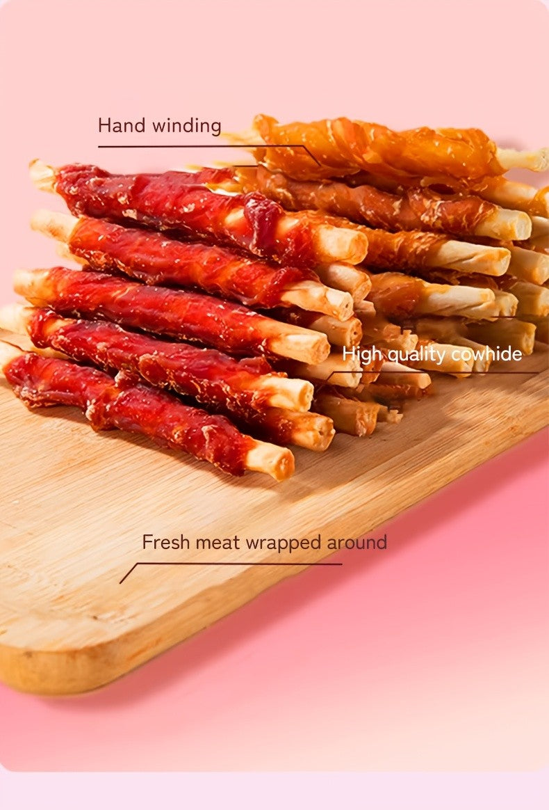 Dog Chew Sticks with Chicken and Duck Wraps, Mixed Rawhide Roll Treat Combo for Supervised Chewing, Occasional Rewards and Dog Owner Gift Baskets