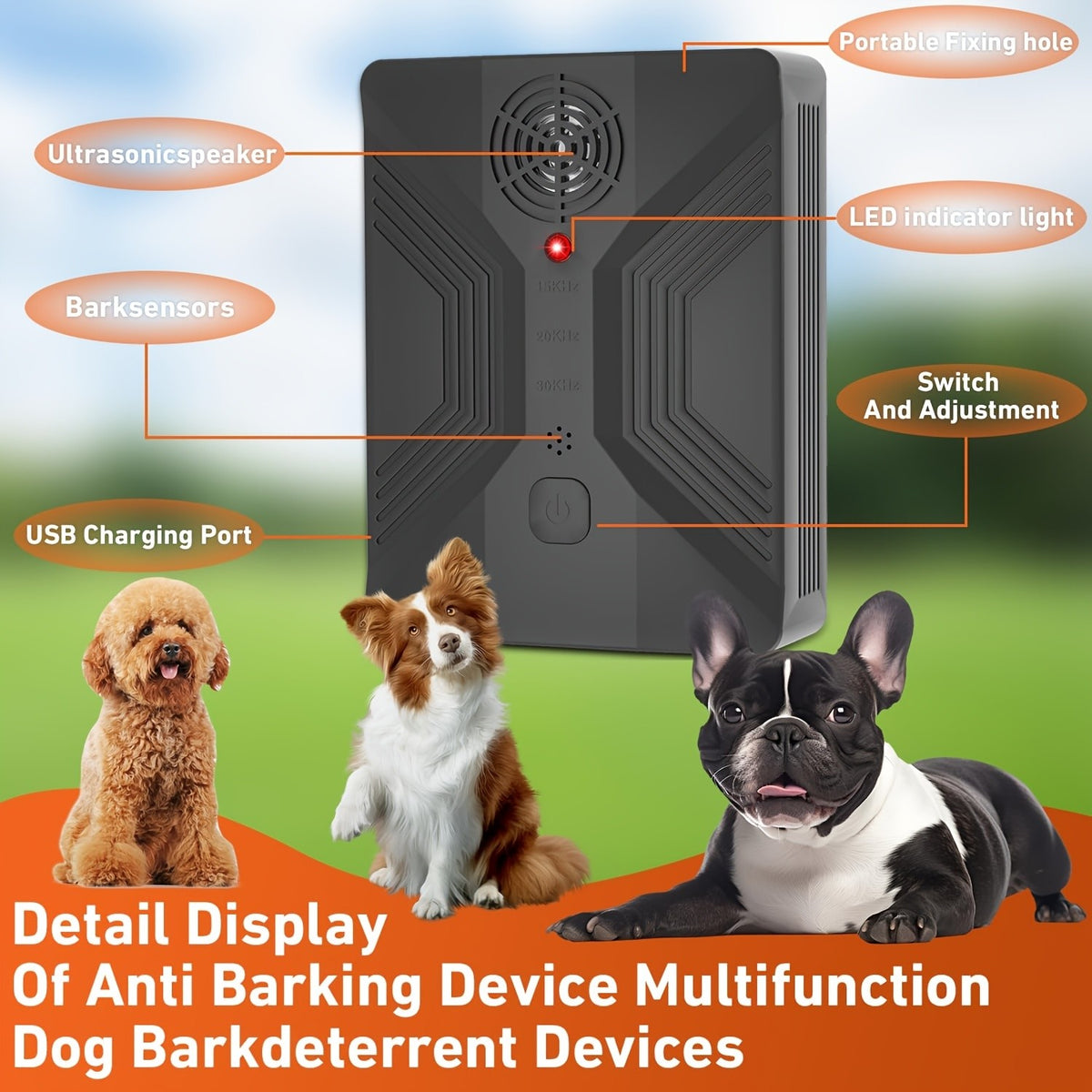 Automatic Ultrasonic Bark Deterrent with 3 Modes, USB Rechargeable Black Bark Box with Listed 55ft Range for Supervised Dog Behavior Management