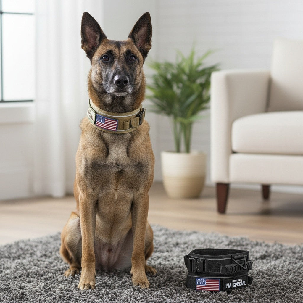 Tactical Dog Collar 2.6 Inch Wide with Padded Control Handle, Reflective Adjustable Nylon and Mesh Collar with Metal Buckle and 2 Patches, M L XL