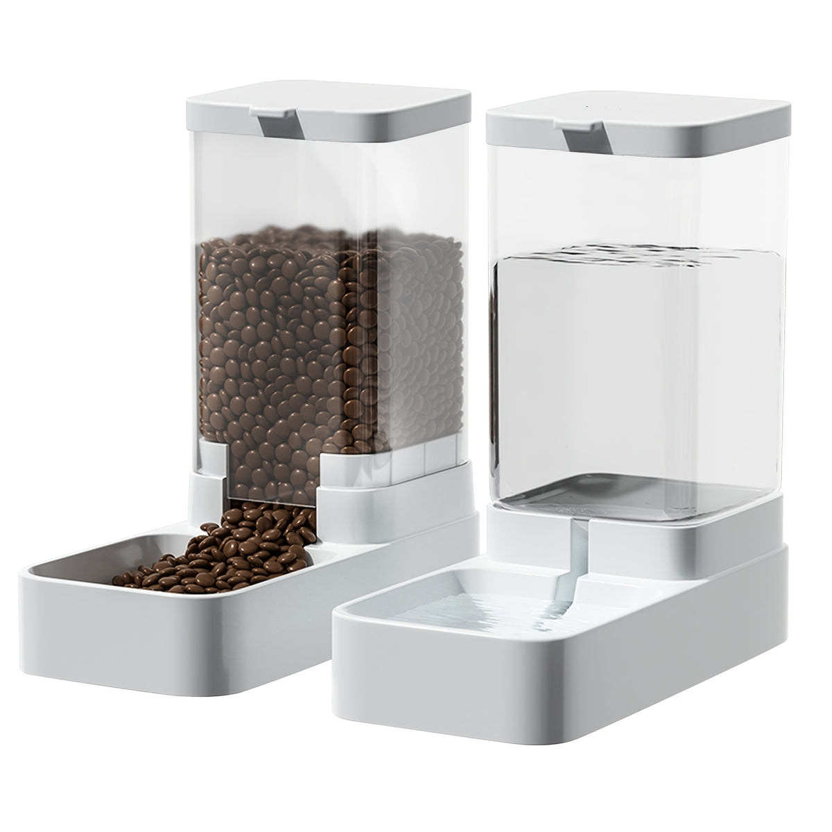 Cat Gravity Feeder and Water Dispenser Set in White, Battery-Free Pet Feeding Station with Non-Slip Base for Everyday Indoor Food and Water Access