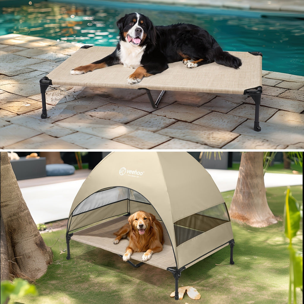 Elevated Canopy Dog Bed with Removable Shade and Non-Slip Feet, L and XL Raised Pet Cot for Large Dogs, Backyard Lounging, Camping and Beach Trips